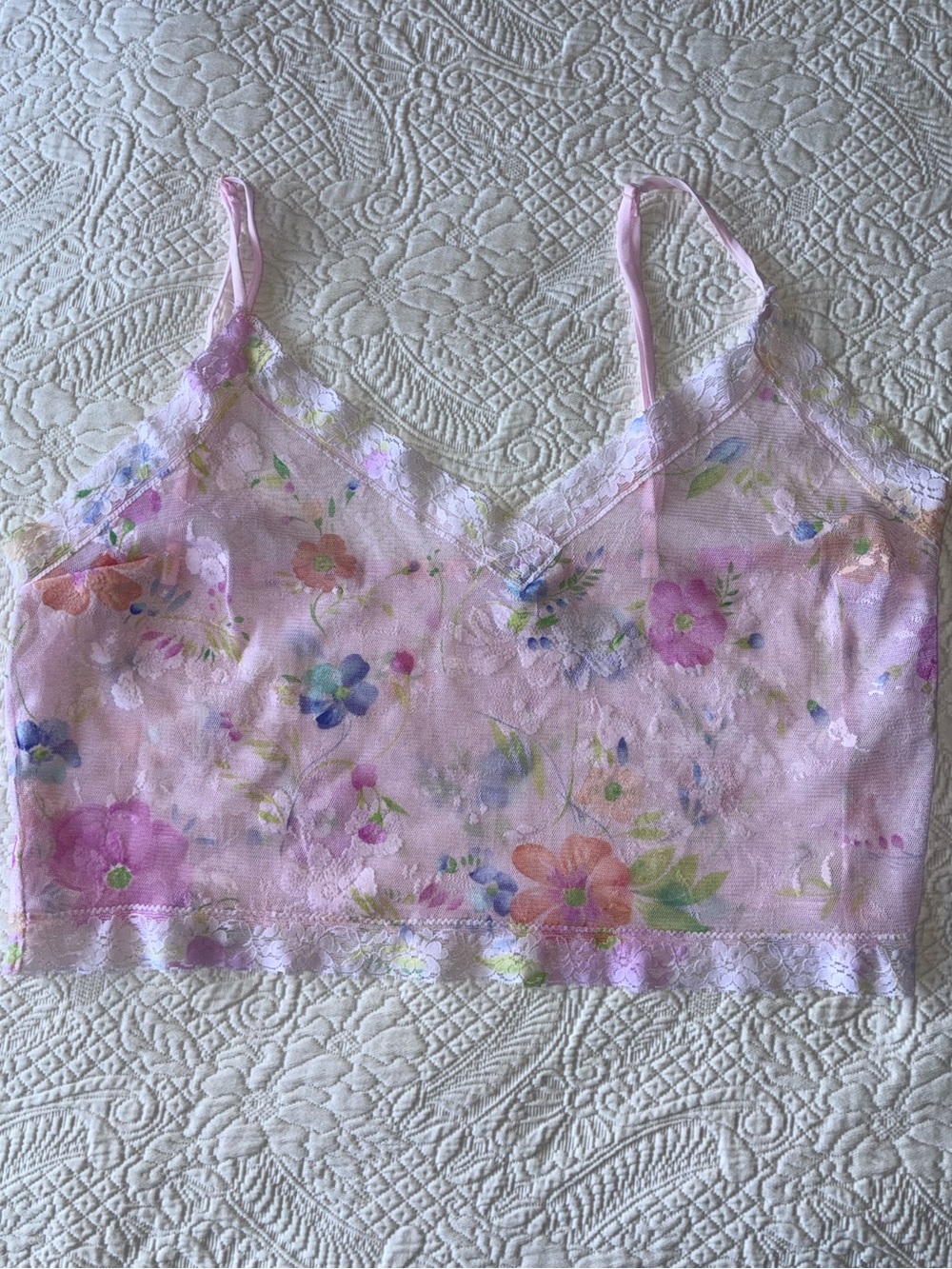 Floral Pink Lace-Trim Camisole Top
